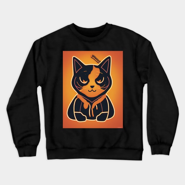 cat halloween orange baseboll Crewneck Sweatshirt by ComicsFactory